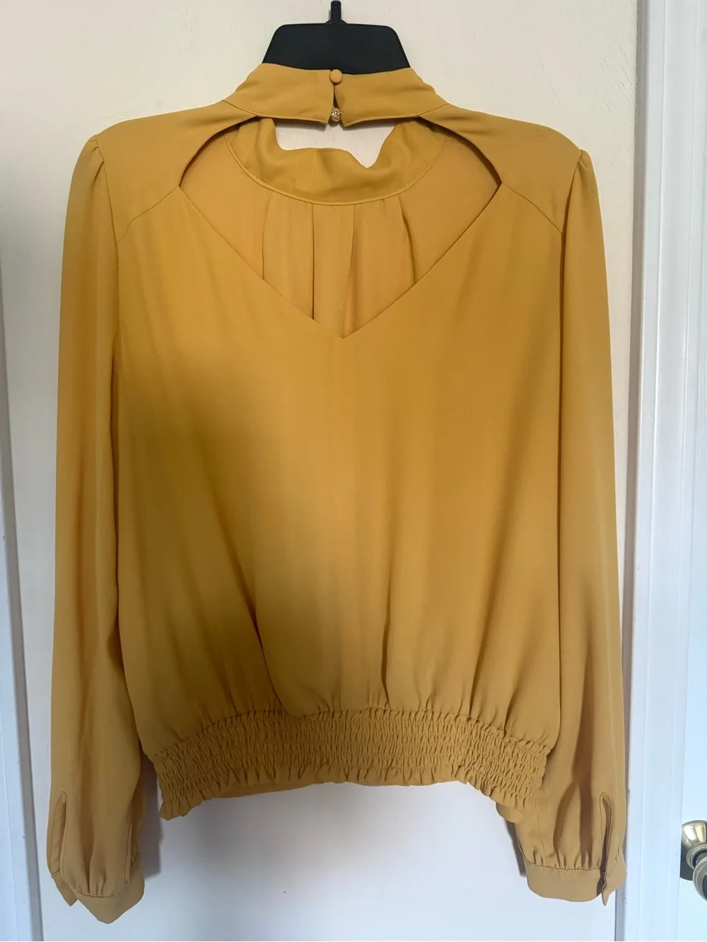 LOFT Mustard High-Neck Blouse with Gathered Details